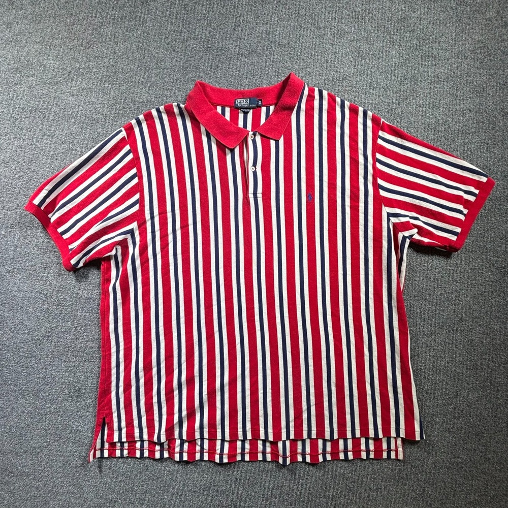 Polo Ralph Lauren Polo Shirt Men's 5X Red Cotton Striped Golf Sports Performance